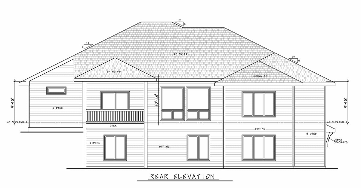 Contemporary, One-Story, Retro Plan with 3743 Sq. Ft., 5 Bedrooms, 4 Bathrooms, 3 Car Garage Rear Elevation