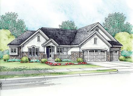 Craftsman French Country One-Story Traditional Elevation of Plan 75704