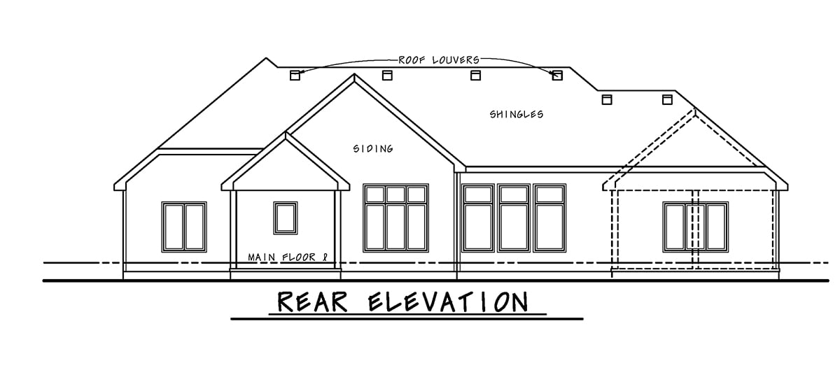 Craftsman French Country One-Story Traditional Rear Elevation of Plan 75704