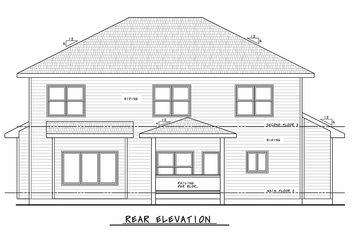 Bungalow Craftsman Traditional Rear Elevation of Plan 75708
