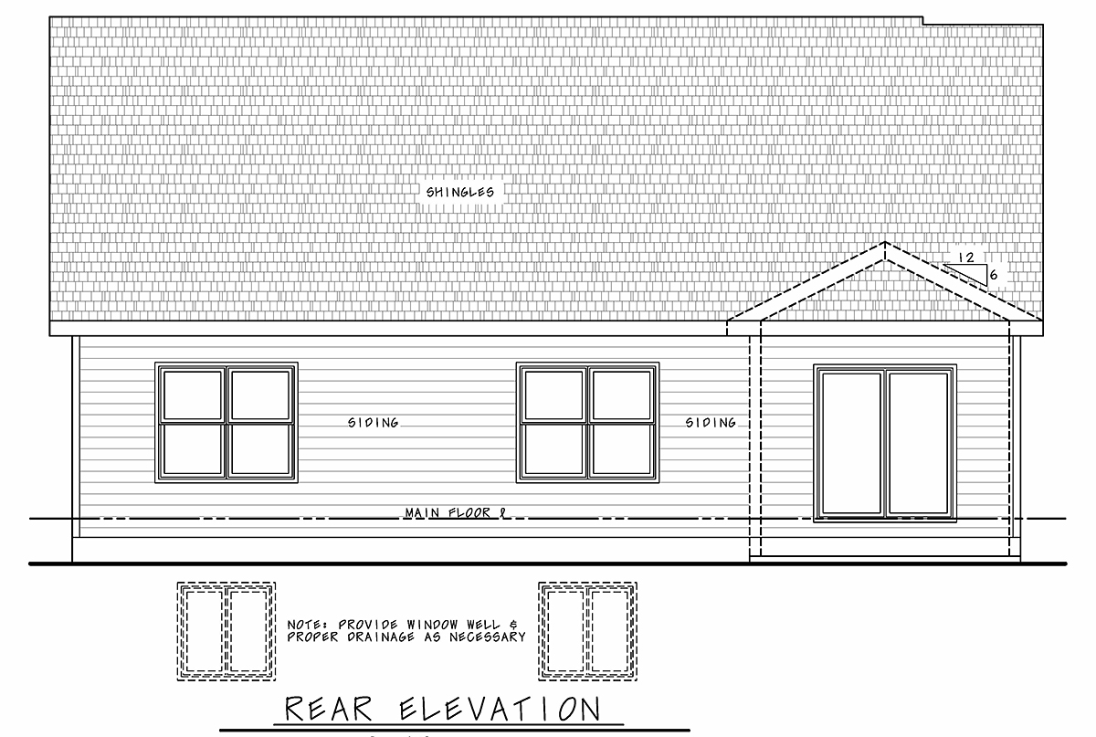 Craftsman, Farmhouse, One-Story, Traditional Plan with 1603 Sq. Ft., 3 Bedrooms, 2 Bathrooms, 2 Car Garage Rear Elevation