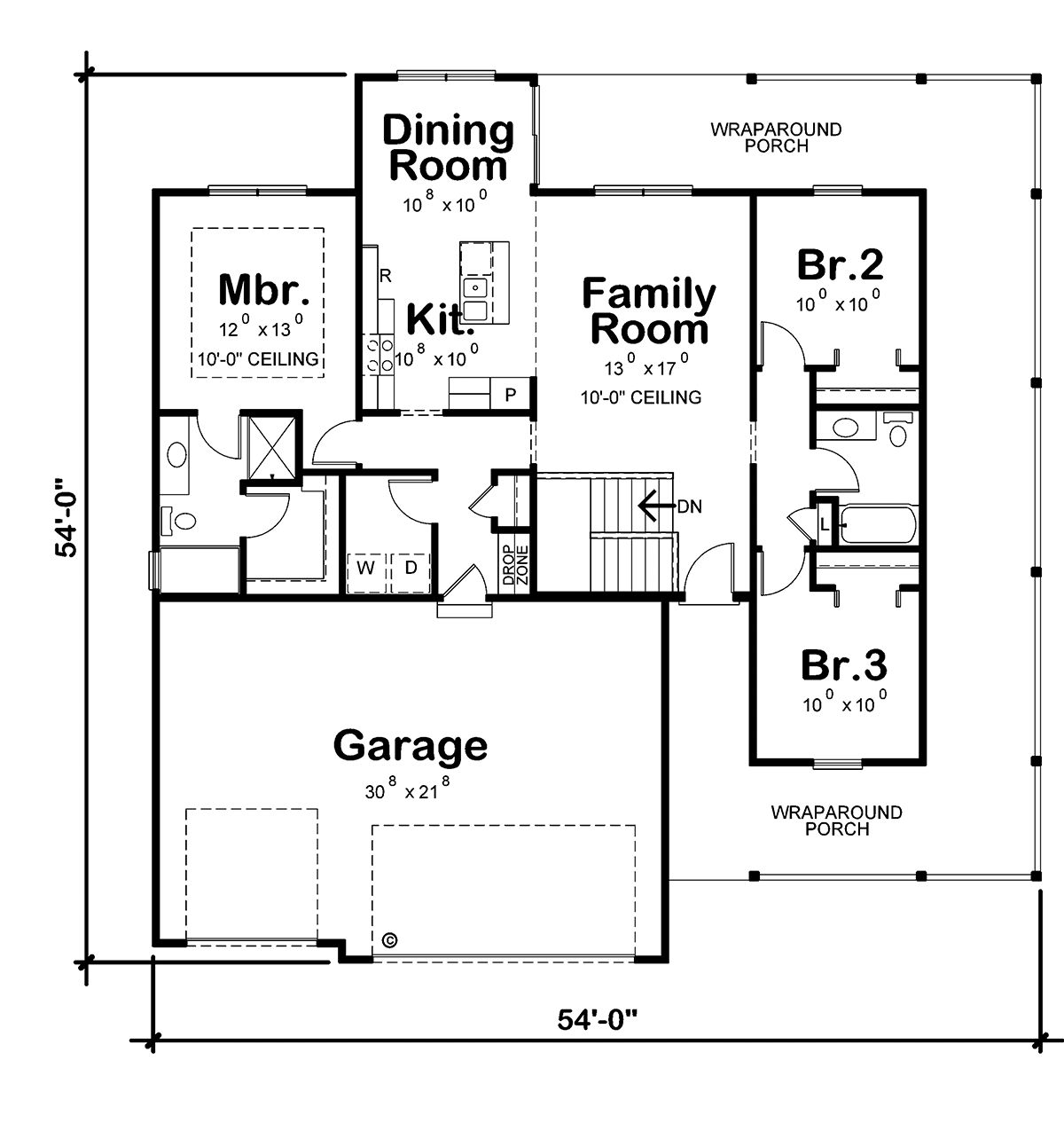 Country Farmhouse One-Story Level One of Plan 75714
