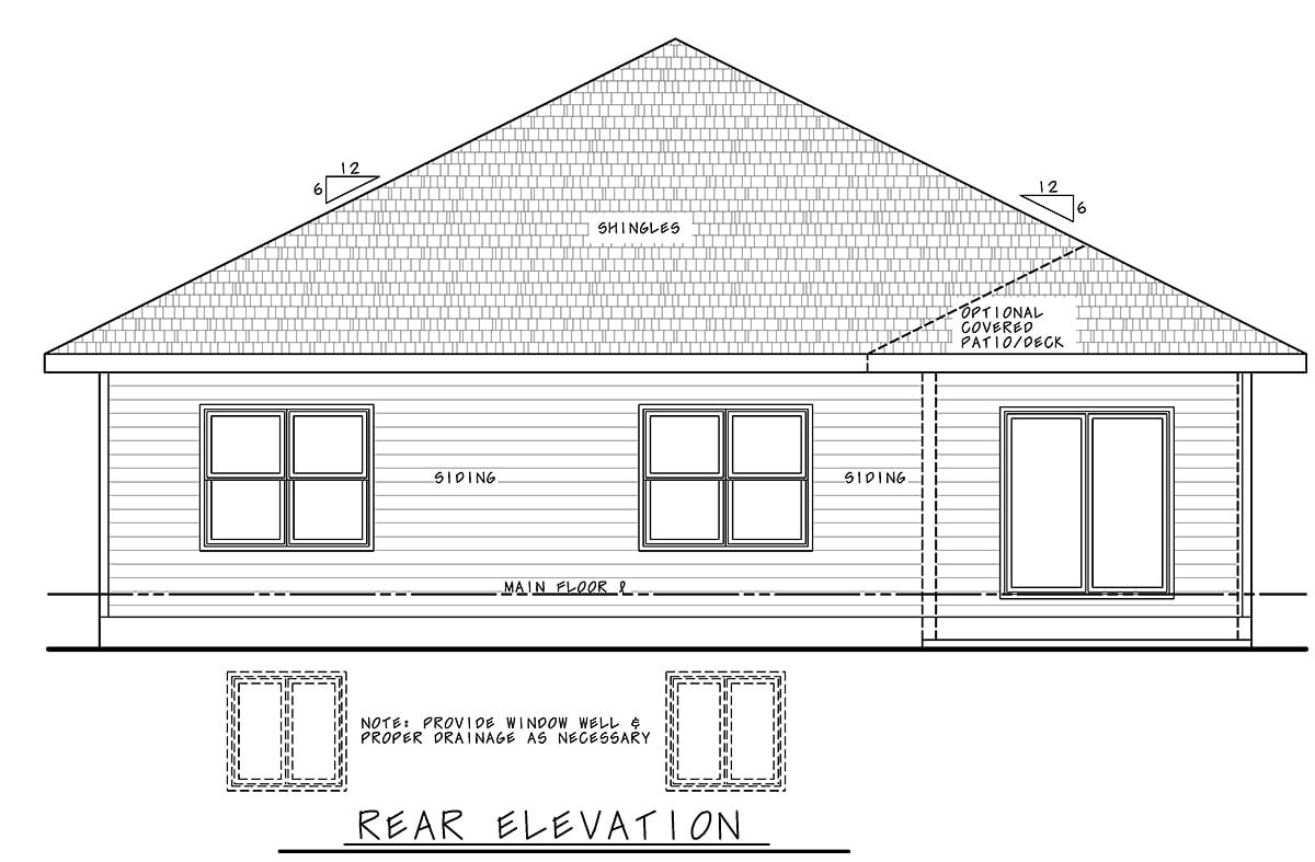 Traditional Rear Elevation of Plan 75722