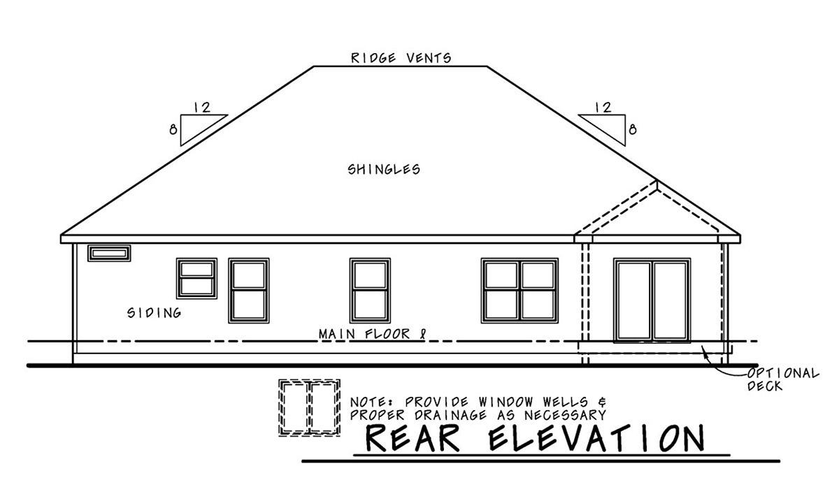 Farmhouse Plan with 1936 Sq. Ft., 3 Bedrooms, 3 Bathrooms, 3 Car Garage Rear Elevation