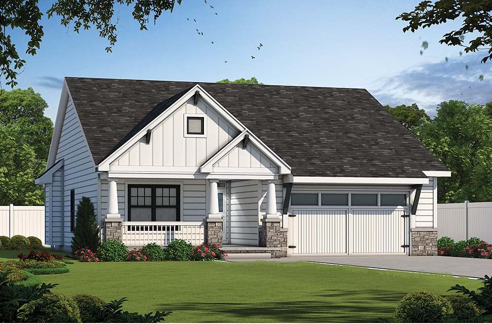 Cottage, Craftsman Plan with 1452 Sq. Ft., 3 Bedrooms, 2 Bathrooms, 2 Car Garage Picture 4
