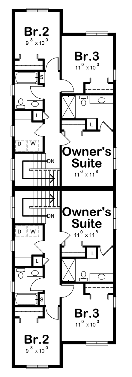 Multi-Family Plan 75732 Second Level Plan