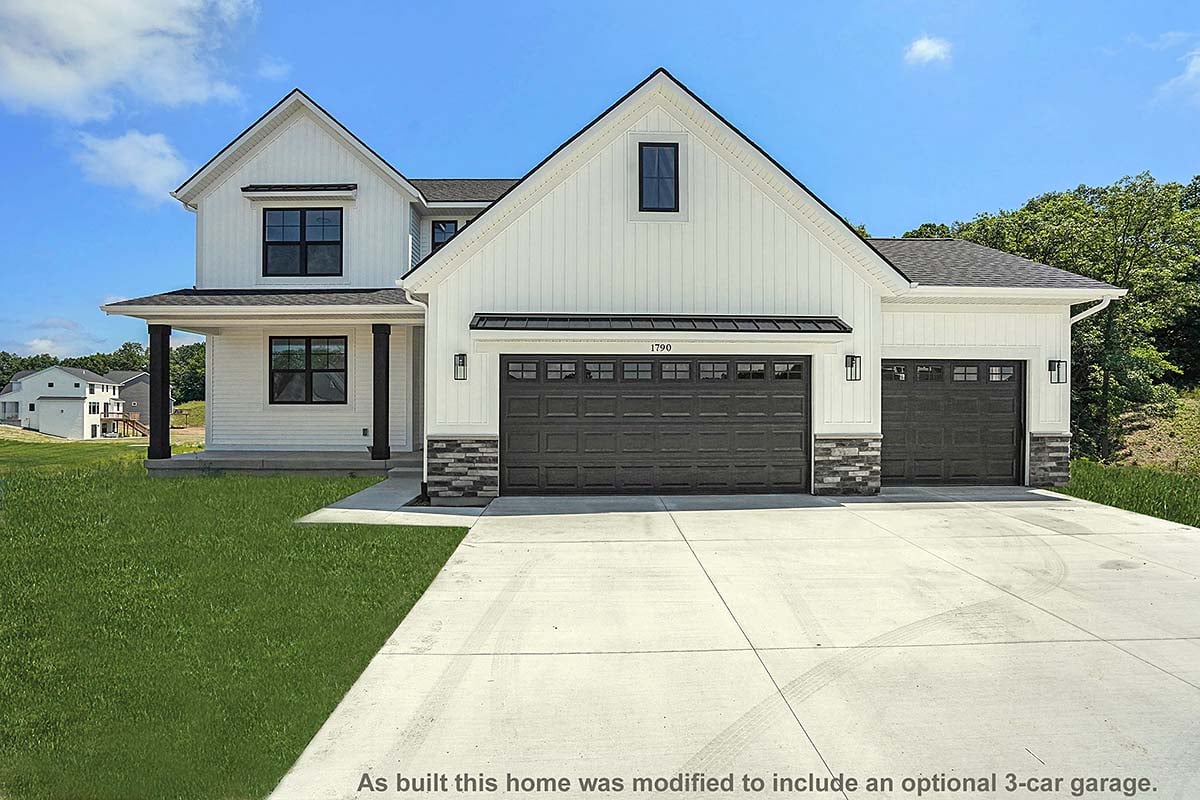 Farmhouse Plan with 2077 Sq. Ft., 3 Bedrooms, 3 Bathrooms, 2 Car Garage Elevation