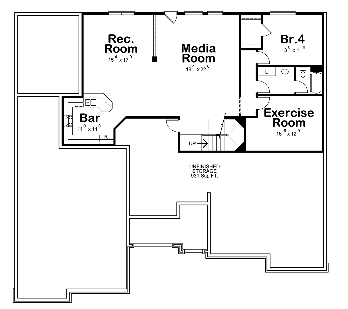 Craftsman French Country Lower Level of Plan 75737