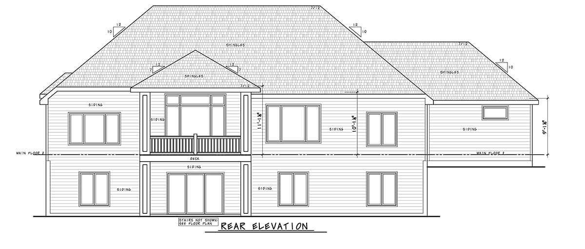 Craftsman Traditional Rear Elevation of Plan 75741