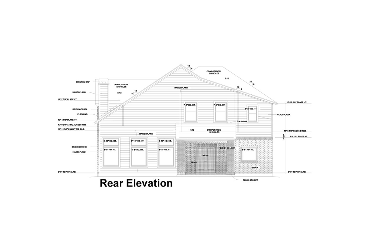 European Plan with 2879 Sq. Ft., 4 Bedrooms, 4 Bathrooms, 2 Car Garage Rear Elevation