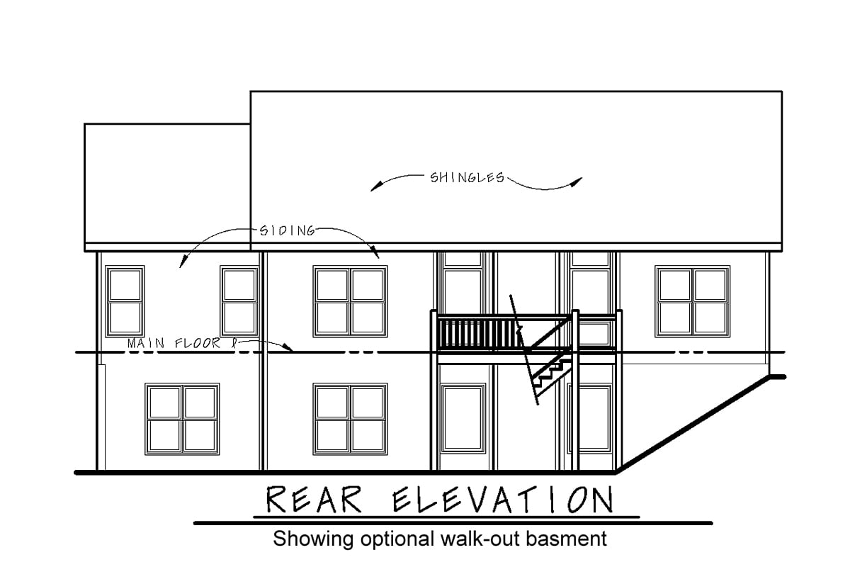 Traditional Rear Elevation of Plan 75752