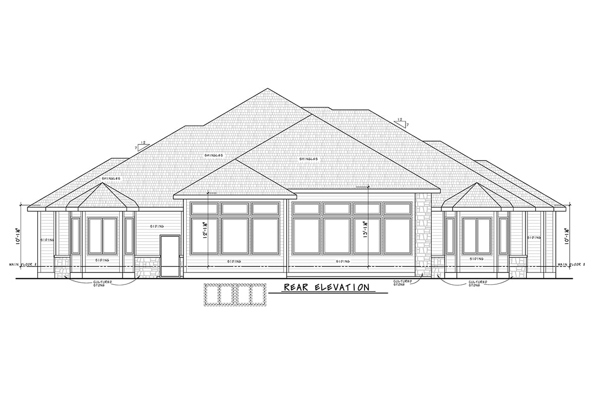 Traditional Rear Elevation of Plan 75755