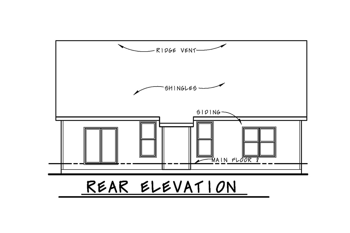 Traditional Rear Elevation of Plan 75761