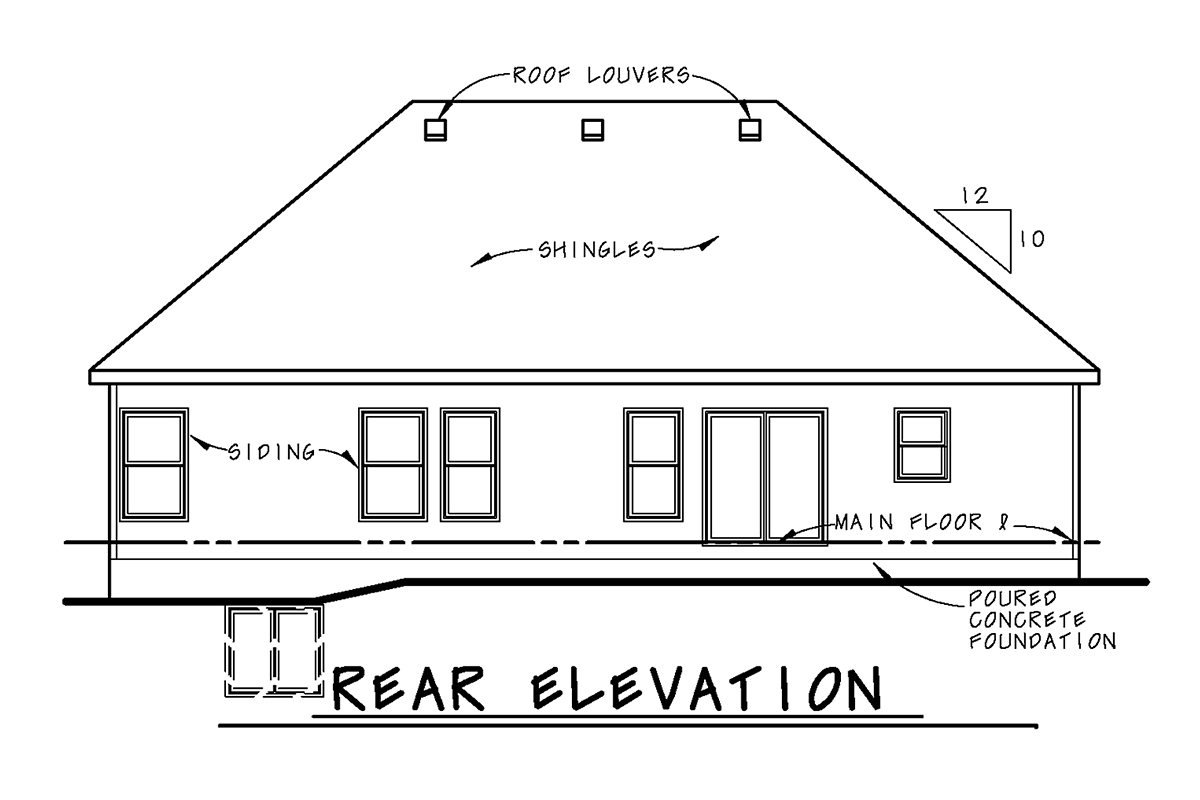 Traditional Rear Elevation of Plan 75771
