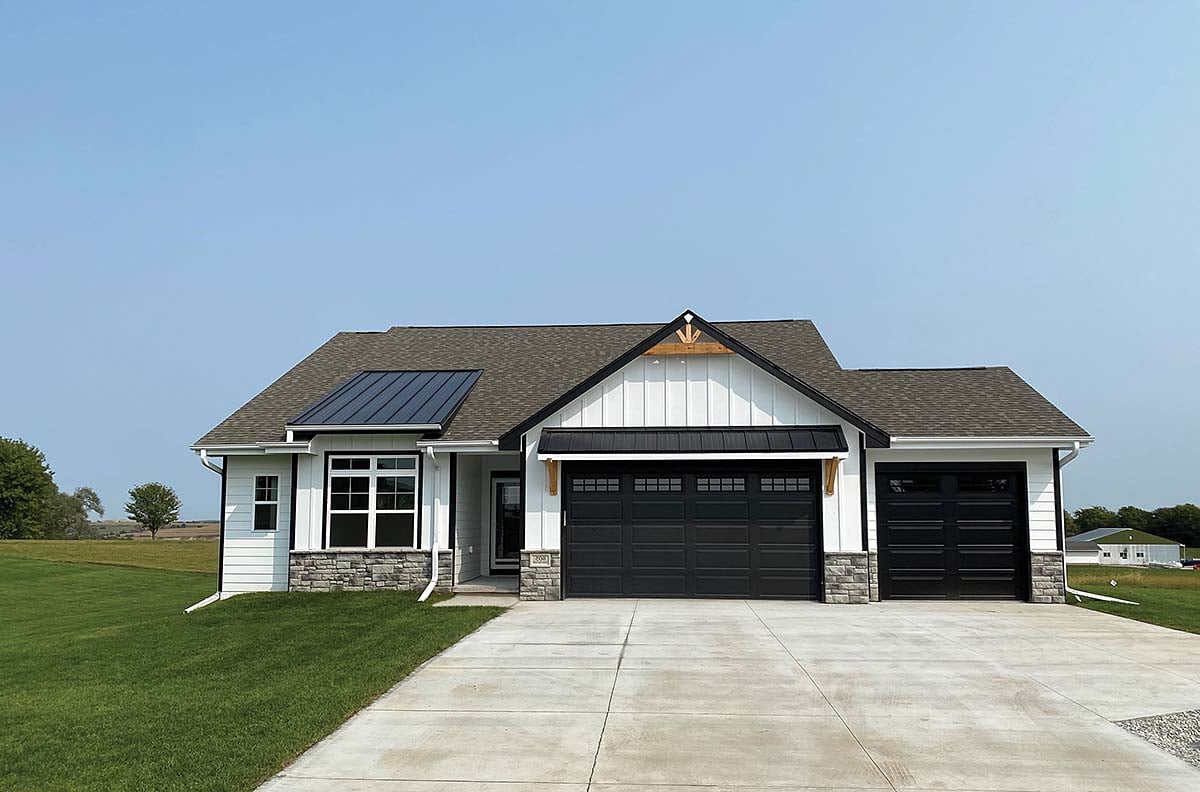 Farmhouse Plan with 1603 Sq. Ft., 3 Bedrooms, 2 Bathrooms, 3 Car Garage Elevation