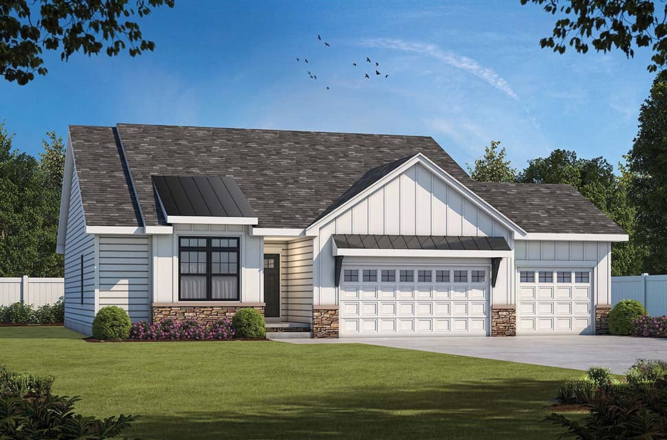 Farmhouse Plan with 1603 Sq. Ft., 3 Bedrooms, 2 Bathrooms, 3 Car Garage Picture 4