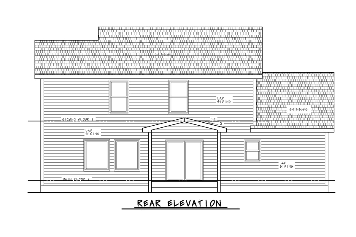 Traditional Rear Elevation of Plan 75784