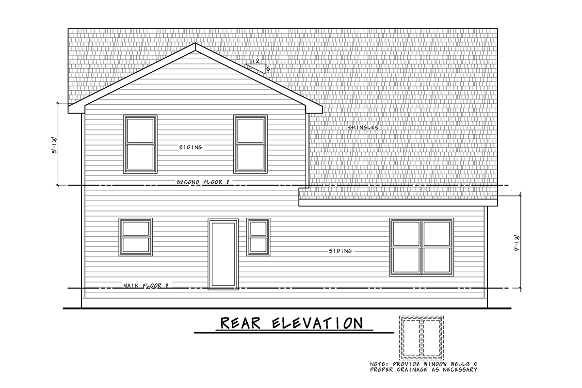 Craftsman Rear Elevation of Plan 75789