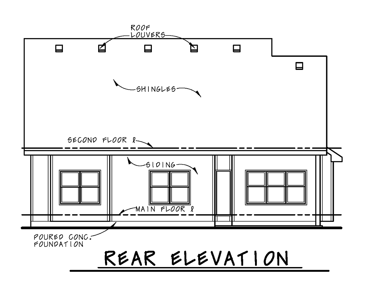 Craftsman Rear Elevation of Plan 75797