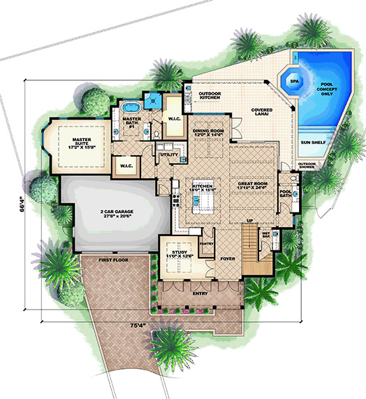 Colonial French Country Level One of Plan 75904