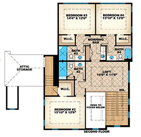 Colonial French Country Level Two of Plan 75904