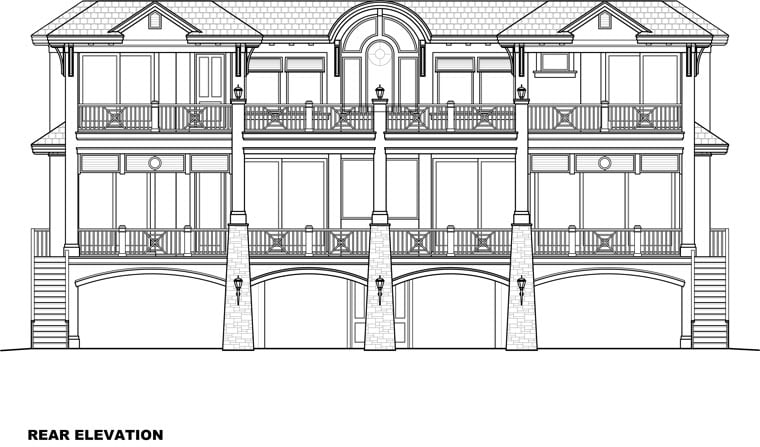 Coastal Rear Elevation of Plan 75915