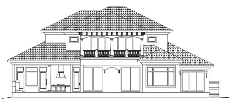 Mediterranean Plan with 3881 Sq. Ft., 4 Bedrooms, 5 Bathrooms, 3 Car Garage Rear Elevation