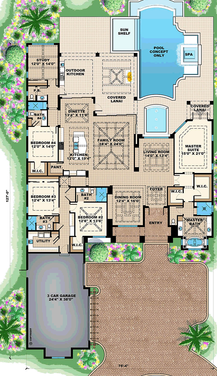 Contemporary Mediterranean Level One of Plan 75942