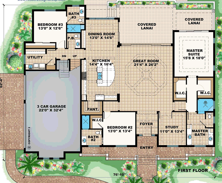 Contemporary Florida French Country Level One of Plan 75961