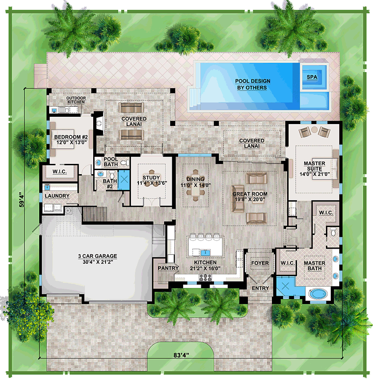 Coastal Florida Mediterranean Level One of Plan 75971