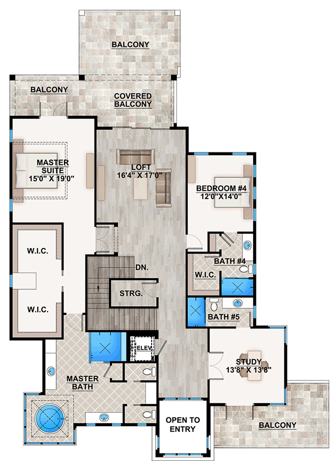 Coastal Florida Mediterranean Modern Prairie Style Level Two of Plan 75973