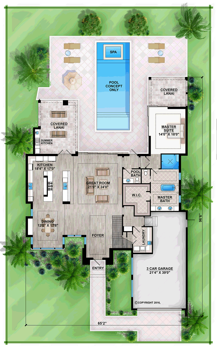 Contemporary, Florida, Modern House Plan 75977 with 3 Beds, 4 Baths, 3 Car Garage Level One