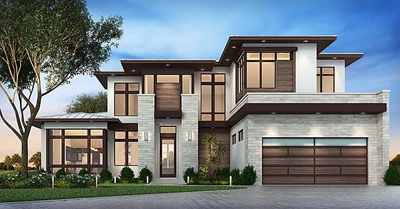 Contemporary, Florida, Modern House Plan 75977 with 3 Beds, 4 Baths, 3 Car Garage Elevation