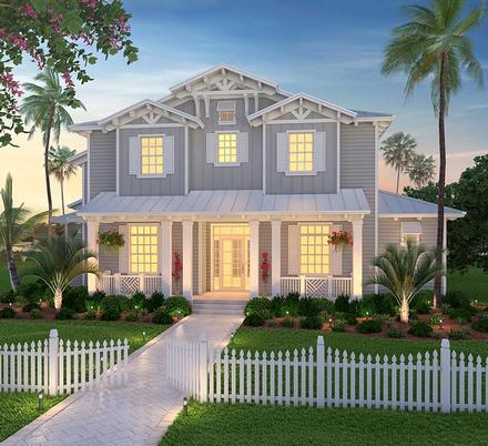 Coastal Country Craftsman Florida Elevation of Plan 75978