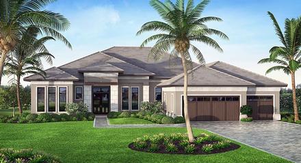 Coastal Contemporary Florida Mediterranean Elevation of Plan 75981