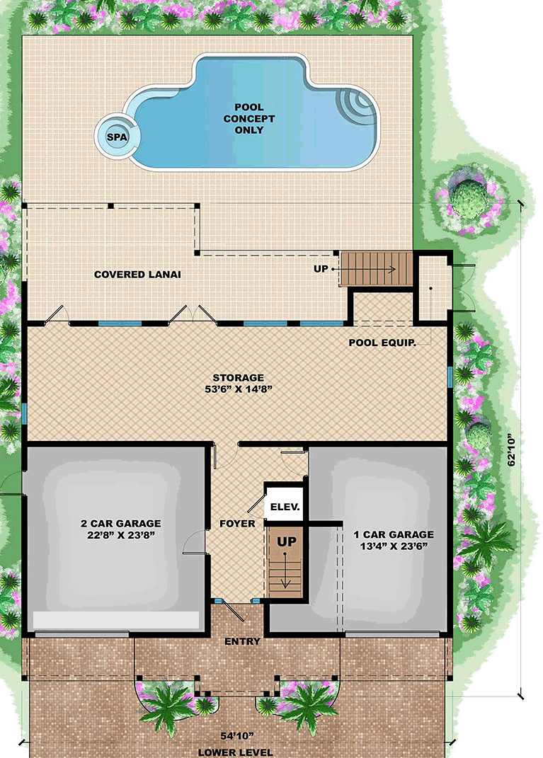 Coastal Colonial Florida Southern Lower Level of Plan 75988