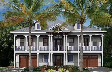 Coastal Colonial Florida Southern Elevation of Plan 75988