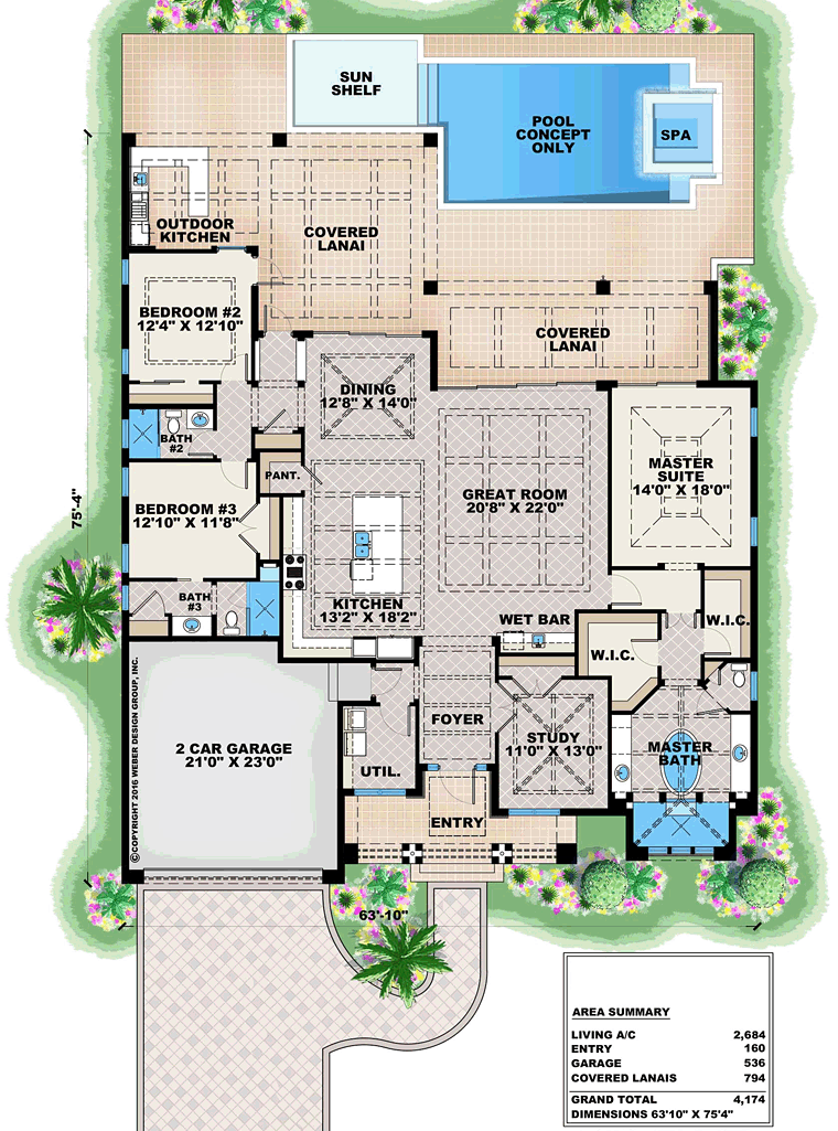 Coastal Contemporary Florida Level One of Plan 75989