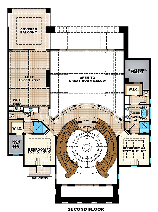 Florida French Country Mediterranean Level Two of Plan 75993