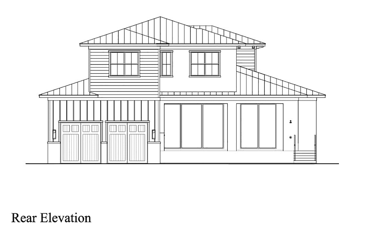 Coastal Florida Rear Elevation of Plan 75996