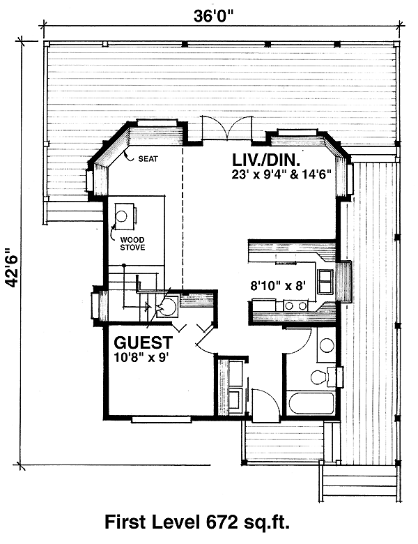 Cabin Contemporary Country Level One of Plan 76001
