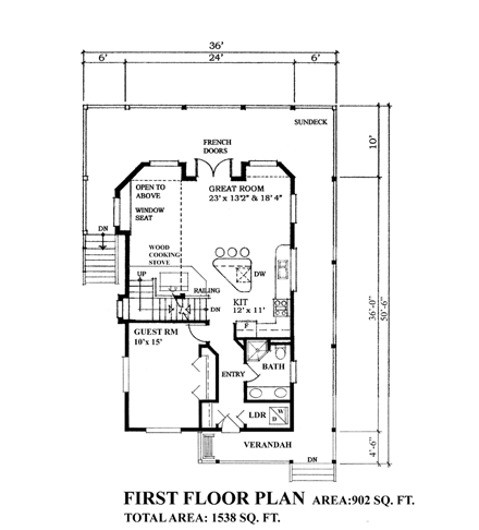 Cabin, Cottage House Plan 76031 with 3 Beds, 2 Baths First Level Plan
