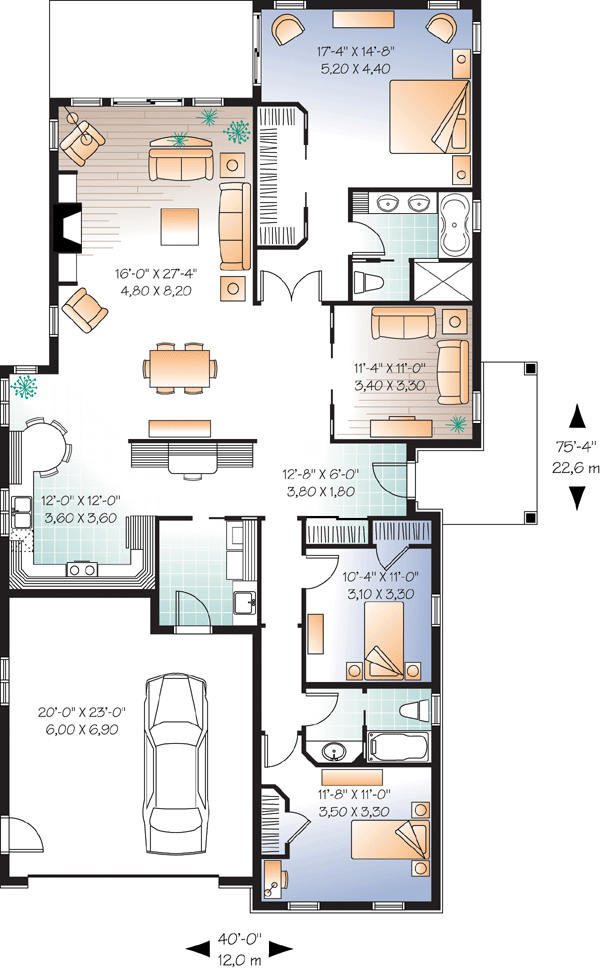 Florida Mediterranean Narrow Lot One-Story Level One of Plan 76101