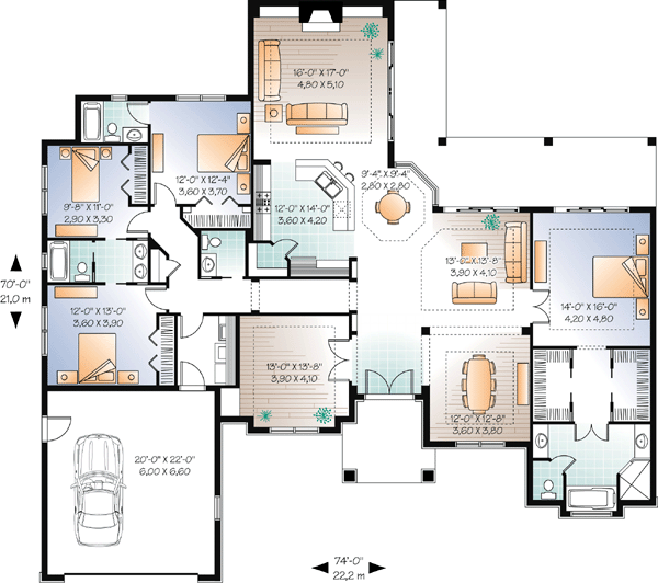 Florida Mediterranean One-Story Level One of Plan 76103