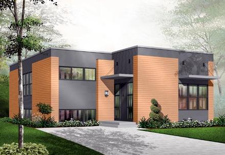 Contemporary Narrow Lot One-Story Elevation of Plan 76108