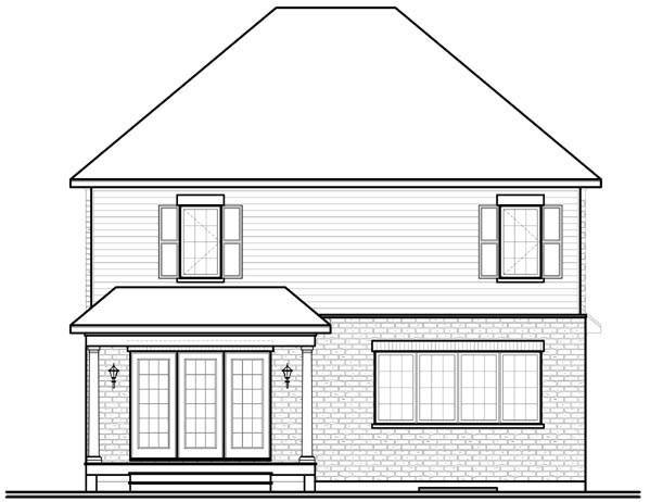 Traditional Rear Elevation of Plan 76138