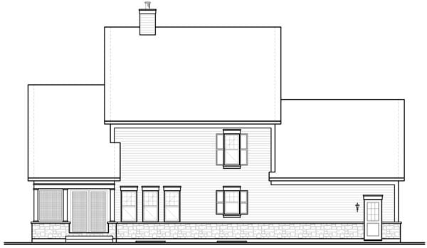 Cape Cod Colonial Rear Elevation of Plan 76144