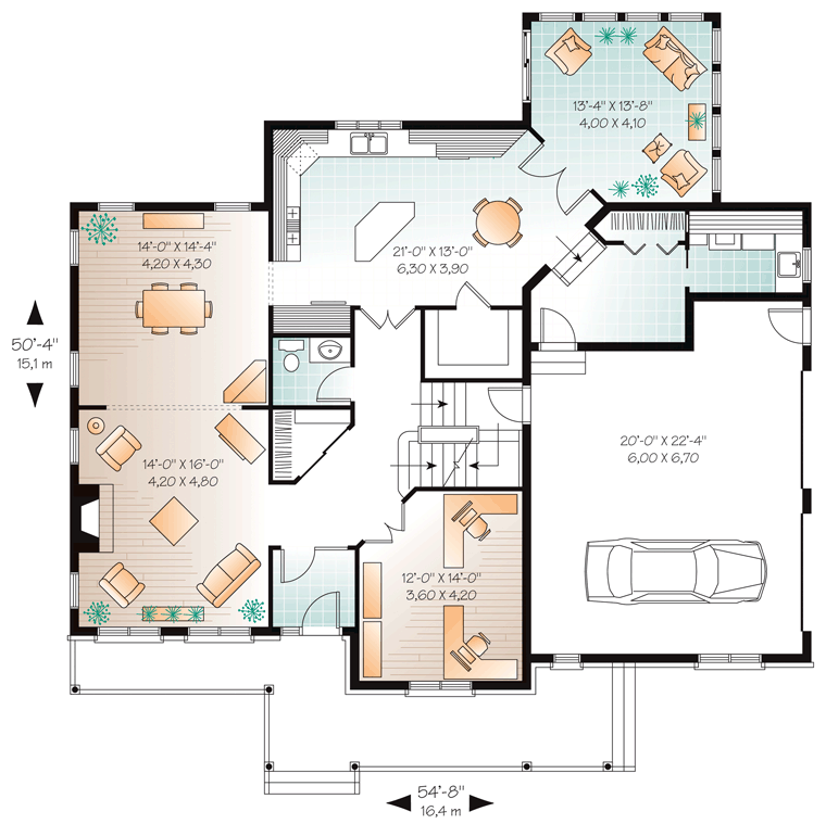 Country European Farmhouse Level One of Plan 76320