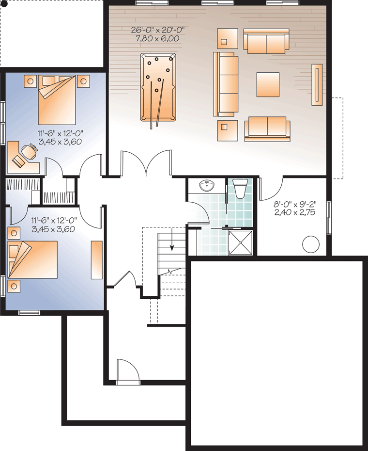 Country Craftsman Lower Level of Plan 76349