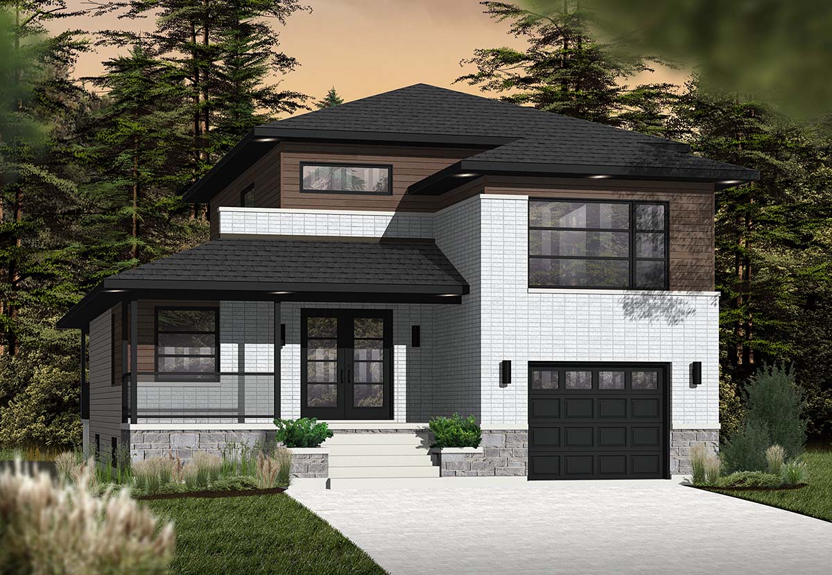 Contemporary Plan with 1788 Sq. Ft., 3 Bedrooms, 3 Bathrooms, 1 Car Garage Elevation
